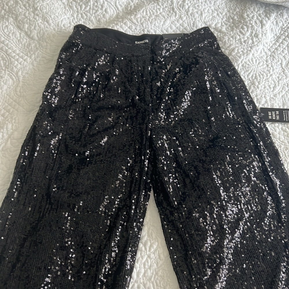 Express Cropped High Rise Sequin Pants - Picture 2 of 12